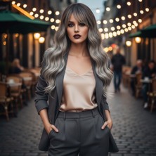 Ronanna Dalgalı Perçemli Fiber Sen Orta Boy Peruk / Ombre ve Röfleli