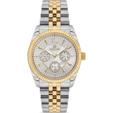 Welar WEL2519M-1 Unisex Çelik Klasik Takvimli Kol Saati Altın Gümüş Renk 3 Atm Su Geçirmez