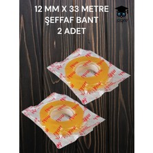 2 Adet 12 mm x 33 Metre Şeffaf Bant Büro Bantı Selefon Bant