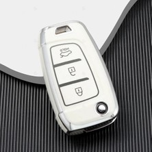Alazpay Hyundai Elantra Solaris Tucson Kona Santa Fe Verna I30 I35 Gümüş Kenar Tpu Anahtar Kılıfı (1 Adet)