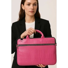 Pembe Kroko Macbook Air Pro 15.6 Inç Darbeye Karşı Korumalı Laptop Çantası