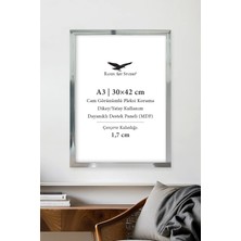 Raven Art Studio Ermitaj A3 Ebat 30X42CM Inox Gümüş Resim Fotoğraf Belge Poster Evrak Çerçevesi Korumalı Kırılmaz Pleksi Cam