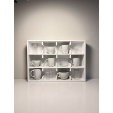 VIVECA Beyaz 12 Bölmeli Dekoratif Mug & Fincan Rafı | Mutfak – Kahve Köşesi – Ofis Organizer- Kupa Rafı