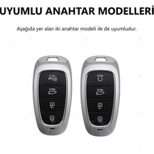 Alazpay Hyundai Tucson Santa Fe Sonata Hybrid Gümüş Kenar Tpu 4 Tuşlu Anahtar Kılıfı (1 Adet)