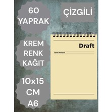 Çizgili 10X15 cm  A6 Üstten Açılır Not Defteri Krem Renk Kağıt  60 Yaprak
