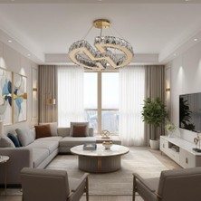 Elizim Home Lighting Nexus Kristal Taşlı Ledli Gold Avize