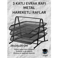 3 Katlı Metal Evrak Rafı Siyah Renkli Hareketli Raflar 28x35x25 CM Kullanışlı Tasarım