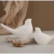 2’li Beyaz Kuş Biblo /dekoratif Ürün /el Yapımı (9.5-11.5 Cm)