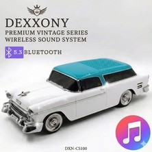 Dexxony Nostaljik Klasik Beyaz Araba & Bluetooth Hoparlör Şarjlı Fm Radyo USB Sd Kart Destekli Işıklı Müzik Kutusu