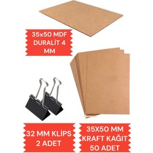 35X50 Duralit  35X50 Kraft Kağıt 50 Adet ve 2 Adet Klips Çizim Seti