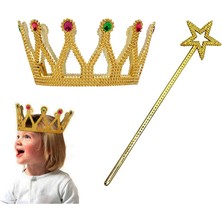 Ronanna Çuk Boy Kraliçe Prenses Tacı ve Yıldız Peri Asası Altın Renk