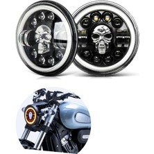 Gümrük Bey Rgb Skull Tasarımlı 7 Inç LED Far – 6500K Beyaz Işık, IP68 Su Geçirmez | Uzun-Kısa Far (1 Adet)