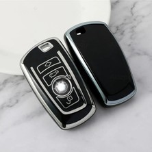 Alazpay BMW Uyumlu Gümüş Kenar TPU Anahtar Kılıfı - 1 3 5 7 Serisi F30 F25 F20 F18 F16 F15 F10 & X1 X3 X4 X5 (1 Adet)