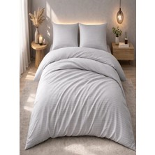 Vionetta Pamuk Saten Gri Çizgili Otel Serisi Lastikli Çarşaflı Çift Kişilik Nevresim Takımı