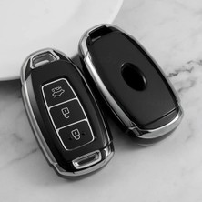 Alazpay Hyundai Accent Elantra Kona I10 I30 IX35 Santa Fe Gümüş Kenar Tpu Anahtar Kılıfı (1 Adet)