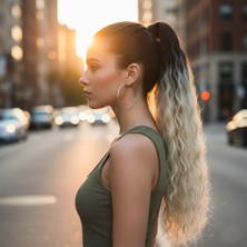 Ronanna Lastik Tokalı At Kuyruğu Kabarık Afro Dalgalı / Siyah / Platin Ombre