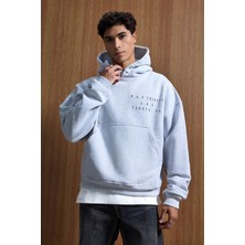 Abluka Online Erkek Yazı Baskılı Gramajlı Urban Hoodie Gri