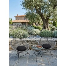 Alchair Hayseçdem Serisi 1. Sınıf Corto Ip Örgü Krem Minderli Bahçe Takımı, Balkon Takımı Siyah Metal Ayak