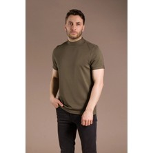 Zeki Özer Erkek Haki Yarım Boğazlı Soft T-Shirt