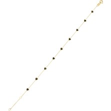 Bolek Jewellery 14 Ayar Altın Siyah Kalp Taş Detaylı Kolye & Bileklik Seti