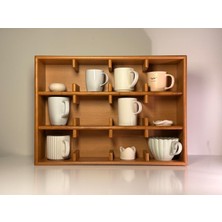 VIVECA %100 Doğal Meşe Mug Standı-Modern Minimal Fincan Rafı- 12 Bölmeli Kahve Köşesi Organizeri-Kupa Rafı