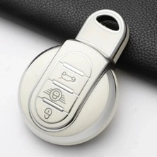 Alazpay Mini Uyumlu Gümüş Kenar TPU Anahtar Kılıfı - Cooper Clubman R55 Countryman (1 Adet)