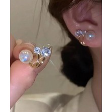 Tuğba Takıcılık Inci Detay Çift Taşlı Zirkon Küpe | Günlük, Spor ve Özel Günler Için