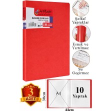 ArtMaster Kırmızı Sunum Dosyası 10 Lu 3 Adet Poşet Dosyalı Katalog Dosyası 10 Poşetli Kendinden Dosya Plastik Kapaklı