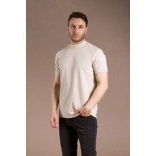 Zeki Özer Erkek Bej Yarım Boğazlı Soft T-Shirt