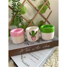 3’lü Silindir Model / Kaktüs Resimli Saksı Seti