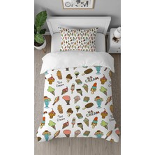 Greendecor Dondurma Tatlı Şeker Desenli Dijital Baskılı Özel Tasarımlı Çarşafsız Tek Kişilik Nevresim Takımı