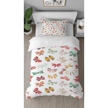Greendecor Kelebek Bant Desenli Dijital Baskılı Özel Tasarımlı Çarşafsız Tek Kişilik Şık Nevresim Takımı