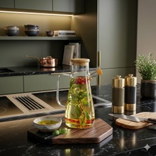 Unbranded Lüks Seri - 900 ml Borosilikat Cam & Vakumlu Bambu Kapaklı Yağdanlık