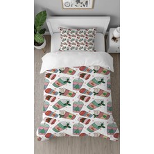 Greendecor Çilek Meyve Tatlı Şeker Desenli Dijital Baskılı Özel Tasarımlı Çarşafsız Tek Kişilik Nevresim Takımı