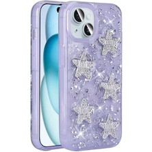 Gezgin Apple iPhone 14 Kılıf Airbagli Simli Arka Yüzey Gzgn Işıltı Silikon Kapak-Lila