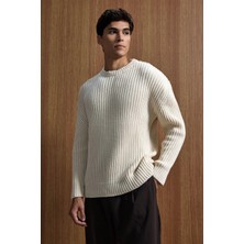 Abluka Online Erkek Oversize Fitilli Basic Triko Kazak Bej