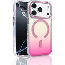 Gezgin iPhone 17 Pro Kılıf M-Safe Şarj Özellikli Transparan Renk Geçişli Gzgn Toros Kapak - Rose Pembe