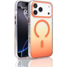 Gezgin iPhone 17 Pro Max Kılıf M-Safe Şarj Özellikli Transparan Renk Geçişli Gzgn Toros Kapak - Turuncu
