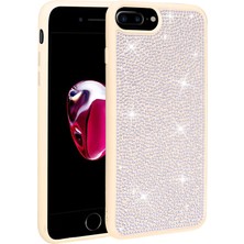 Gezgin Apple iPhone 7 Plus Kılıf Parlak Taşlı Tasarım Gzgn Ston Kapak-Beyaz