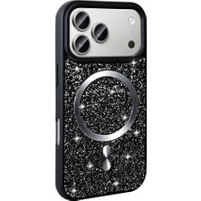 Gezgin iPhone 17 Pro Kılıf Pırlanta Tasarımlı M-Safe Şarj Özellikli Zore Mozaik Silikon Kapak - Siyah