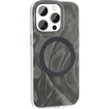 Gezgin Apple iPhone 15 Pro Kılıf Magsafe Şarj Özellikli Fırça Boya Desenli Gzgn Palet Kapak-Gri