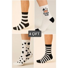 Özpek Giyim Inek Desenli Siyah Beyaz Pamuklu Kolej Çorap Seti - 4'lü-12'li