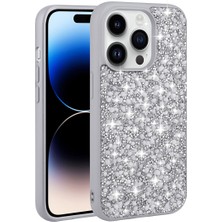 Gezgin iPhone 14 Pro Uyumlu Parlak Taşlı Tasarım Gzgn Linea Kapak-Gümüş