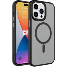 Gezgin Apple iPhone 15 Pro Max Kılıf Mat Arka Yüzey Wireless Şarj Özellikli Gzgn Flet Magsafe Kapak-Siyah