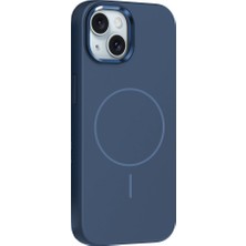 Gezgin iPhone 14 Kılıf M-Safe Şarj Özellikli Metal Kamera Çerçeveli Gzgn Edi Silikon Kapak - Lacivert