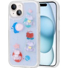 Gezgin Apple iPhone 15 Plus Kılıf Kabartma Figürlü Parlak Gzgn Minimini Silikon Kapak-Mor