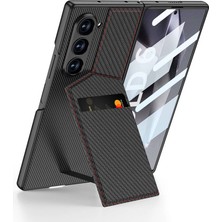 Gezgin Galaxy Z Fold 6 Kılıf Karbon Fiber Kartlıklı Gzgn Kıpta Dik Açılan Kartlıklı Kapak-Siyah