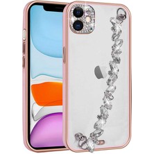 Gezgin iPhone 11 Uyumlu Taş Süslemeli Kamera Korumalı El Tutamaçlı Gzgn Blazer Kapak-Pembe
