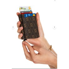 Sannora Bags Unisex Kahve Desenli Mekanizmalı Otomatik Kızaklı Kartlık Cüzdan