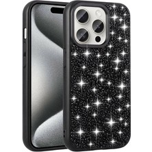 Gezgin Apple iPhone 15 Pro Kılıf Parlak Taşlı Tasarım Gzgn Linea Diamond Kapak-Siyah